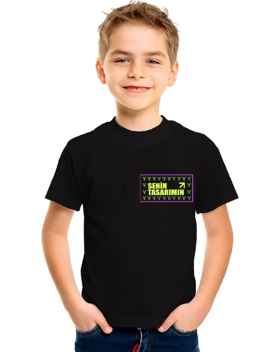 Çocuk Ön Arka Sizin Tasarımınız Basic Tshirt - Siyah