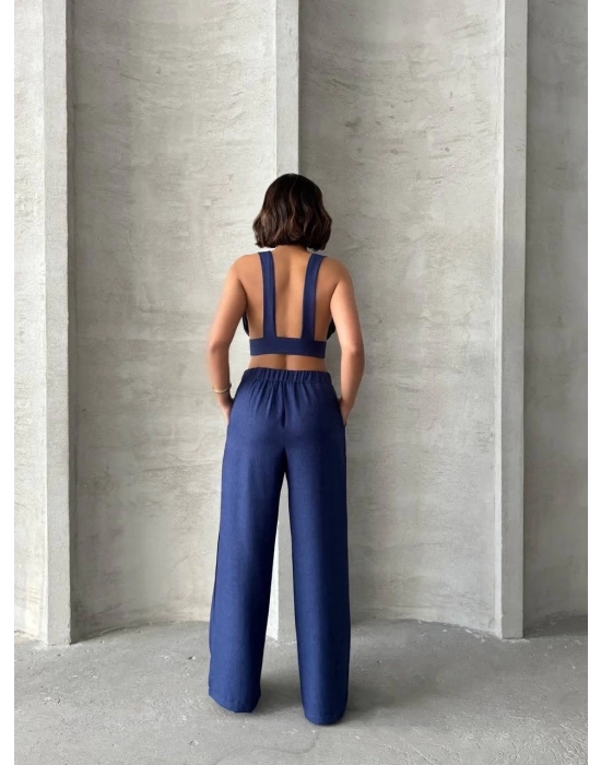 Crop pantolon keten takım s255012