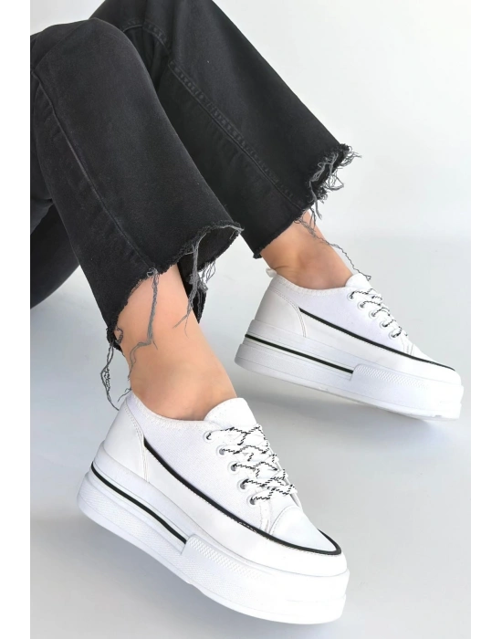 Dalen Beyaz Keten Bağcıklı Spor Ayakkabı