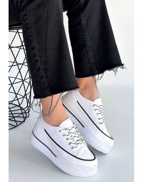 Dalen Beyaz Keten Bağcıklı Spor Ayakkabı