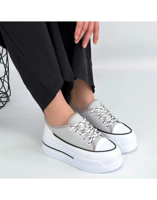 Dalen Gri Keten Bağcıklı Spor Ayakkabı