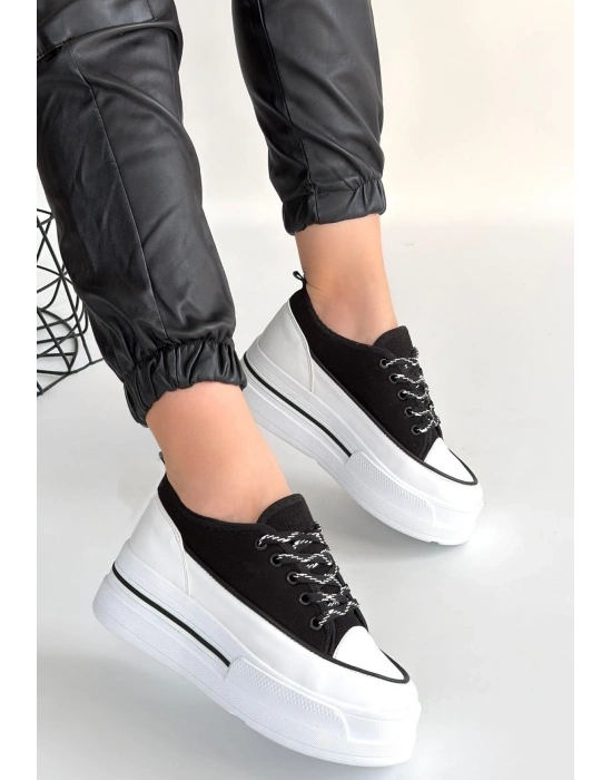 Dalen Siyah Keten Bağcıklı Spor Ayakkabı