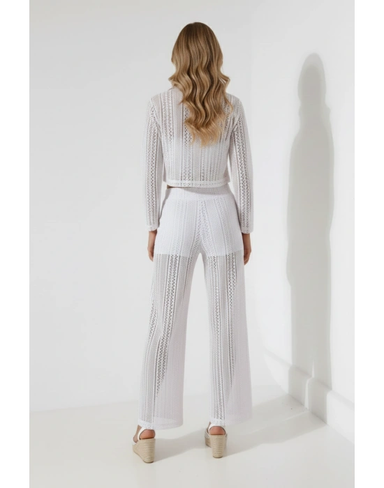 Dantel Desenli Jakarlı Crop Gömlek Yaka Ceket