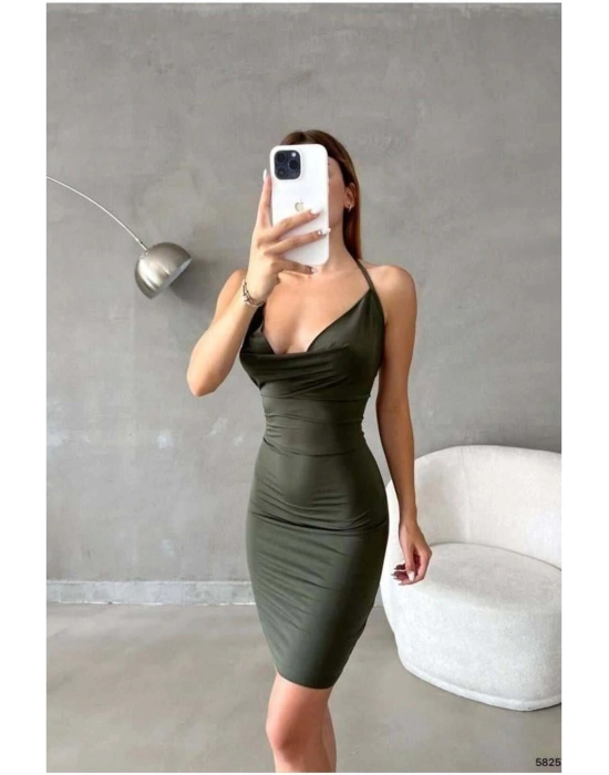Degaje Yaka Abiye Elbise Mini Dekolteli Askılı