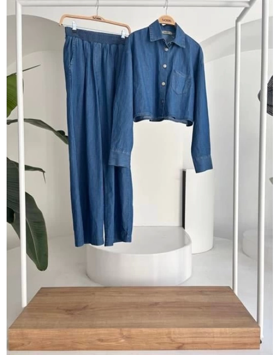 Denim Gömlek Plazzo Pantolon Takım 10163-08