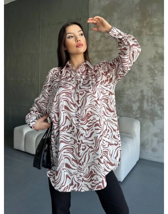 Desenli Dökümlü Saten Gömlek