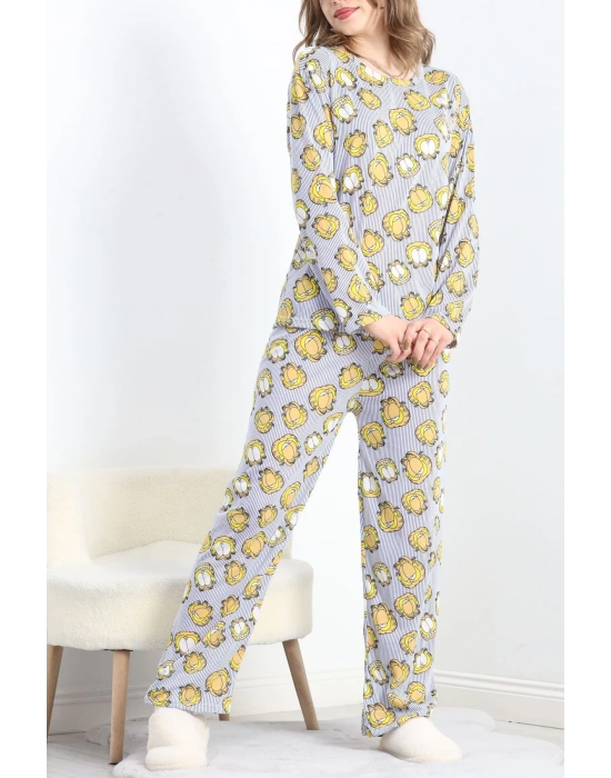 Desenli Poliviskon Pijama Takımı Laciçizgili - 818.1287.