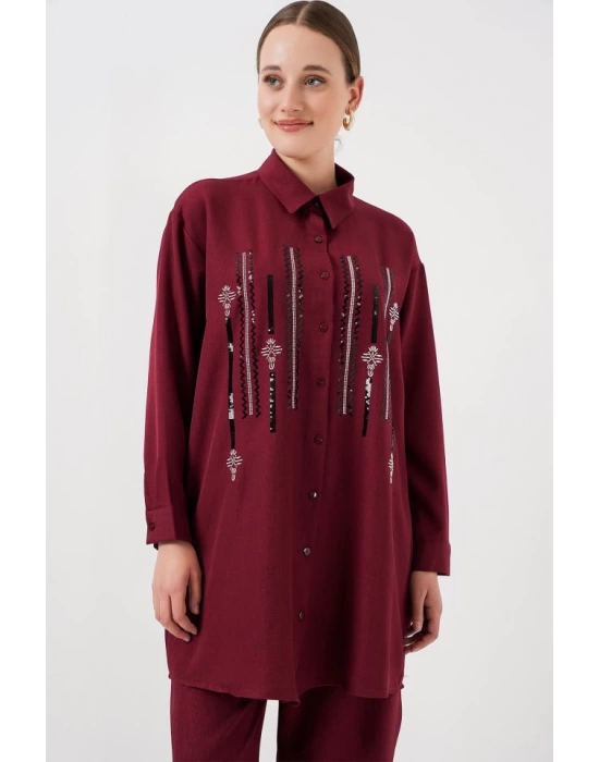 Desenli Tunik Pantolon İkili Takım 6720 - Bordo