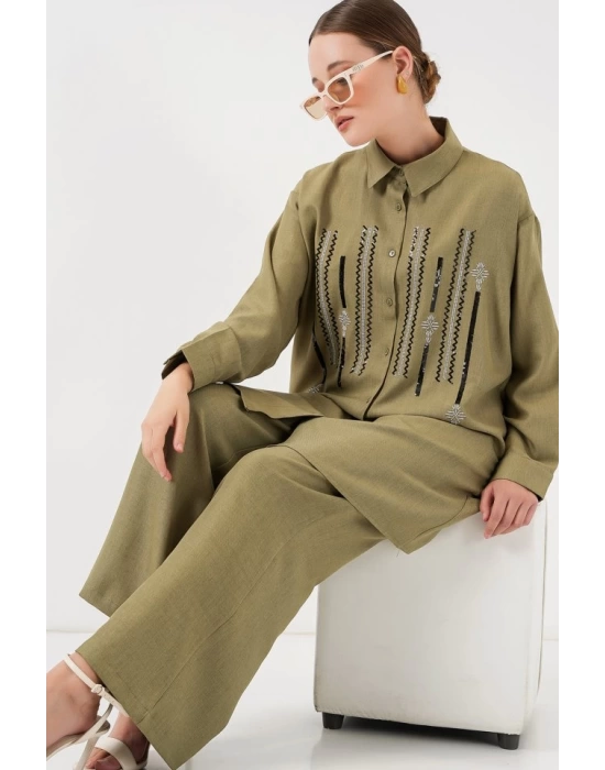 Desenli Tunik Pantolon İkili Takım 6720 - Çağla