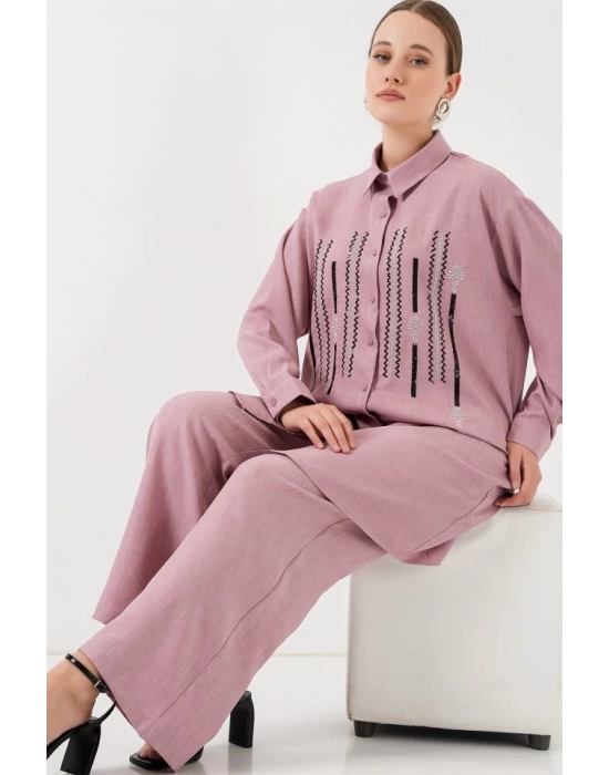 Desenli Tunik Pantolon İkili Takım 6720 - Gül Kurusu