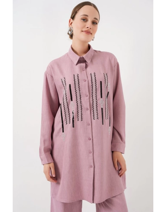 Desenli Tunik Pantolon İkili Takım 6720 - Gül Kurusu