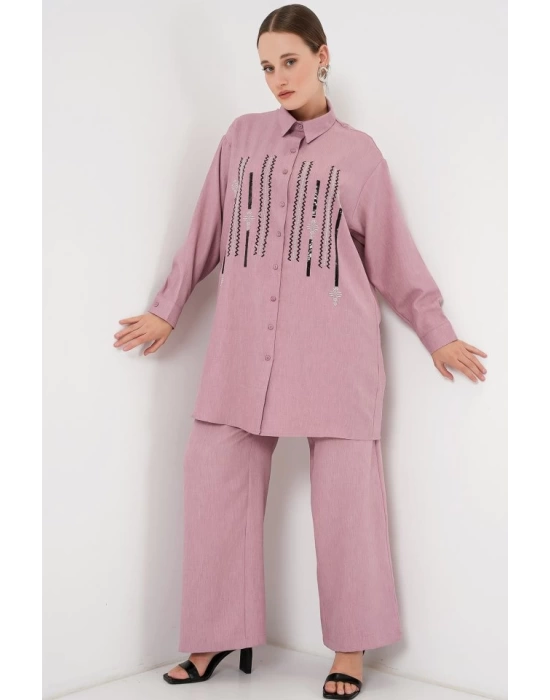 Desenli Tunik Pantolon İkili Takım 6720 - Gül Kurusu