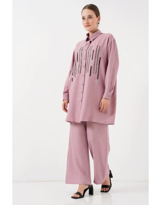 Desenli Tunik Pantolon İkili Takım 6720 - Gül Kurusu