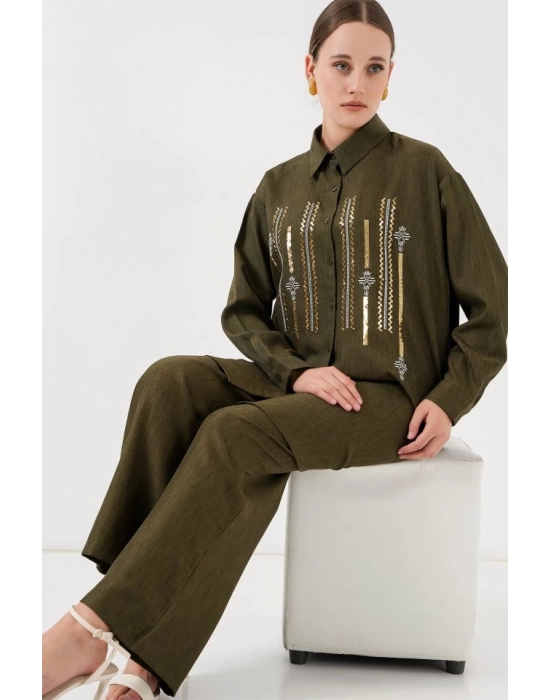 Desenli Tunik Pantolon İkili Takım 6720 - Haki