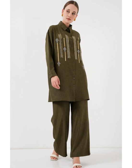 Desenli Tunik Pantolon İkili Takım 6720 - Haki
