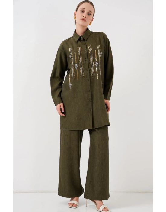 Desenli Tunik Pantolon İkili Takım 6720 - Haki