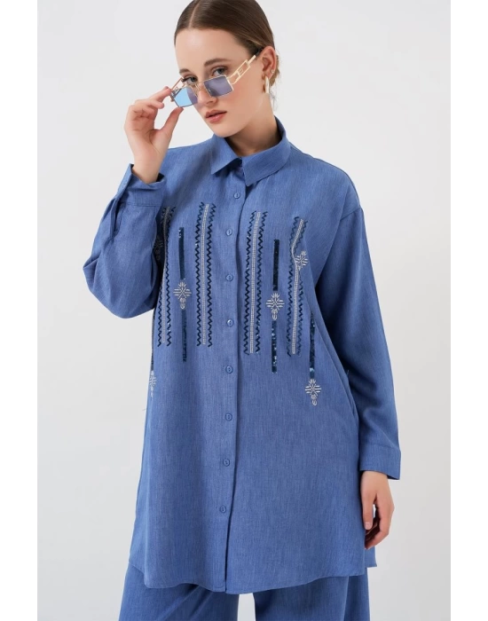 Desenli Tunik Pantolon İkili Takım 6720 - İndigo