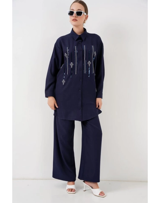 Desenli Tunik Pantolon İkili Takım 6720 - Lacivert