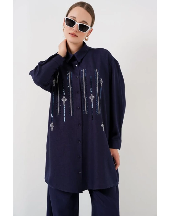 Desenli Tunik Pantolon İkili Takım 6720 - Lacivert