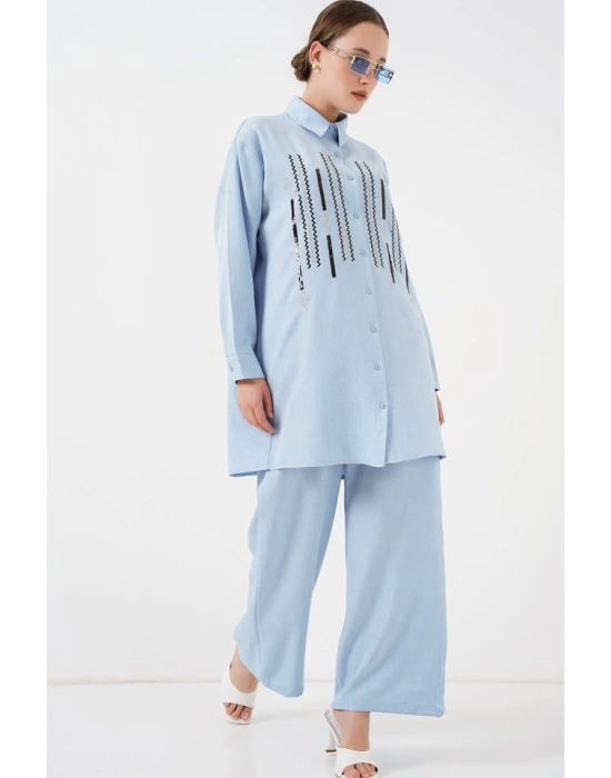 Desenli Tunik Pantolon İkili Takım 6720 - Mavi