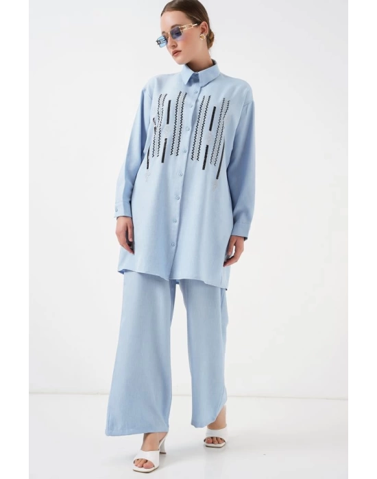 Desenli Tunik Pantolon İkili Takım 6720 - Mavi