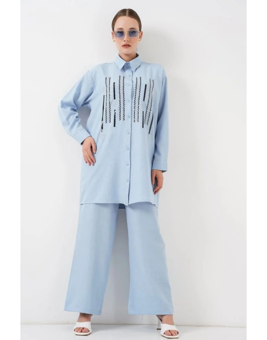 Desenli Tunik Pantolon İkili Takım 6720 - Mavi
