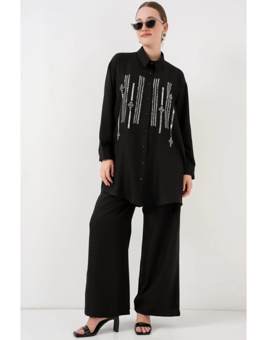 Desenli Tunik Pantolon İkili Takım 6720 - Siyah