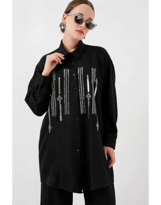 Desenli Tunik Pantolon İkili Takım 6720 - Siyah