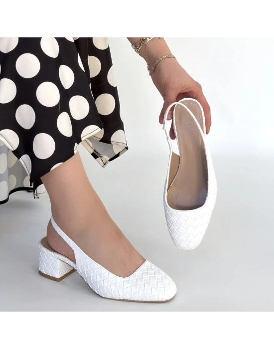 Dier Beyaz Cilt Topuklu Ayakkabı