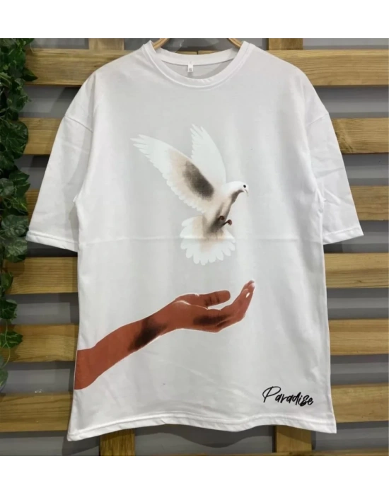 Dijital Baskılı T-Shirt - Beyaz