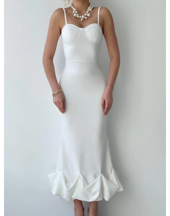 Dominic Eteği Büzgülü Midi Boy Elbise