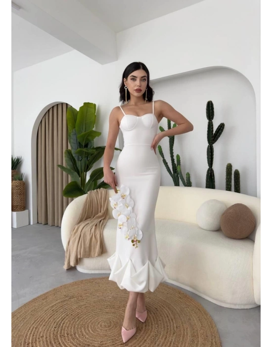 Dominic Eteği Büzgülü Midi Boy Elbise