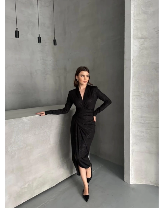 Drape Detaylı Midi Elbise