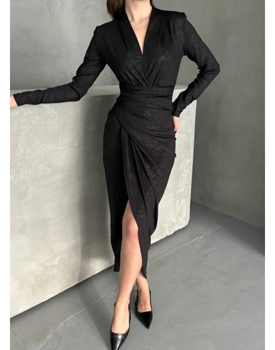 Drape Detaylı Midi Elbise