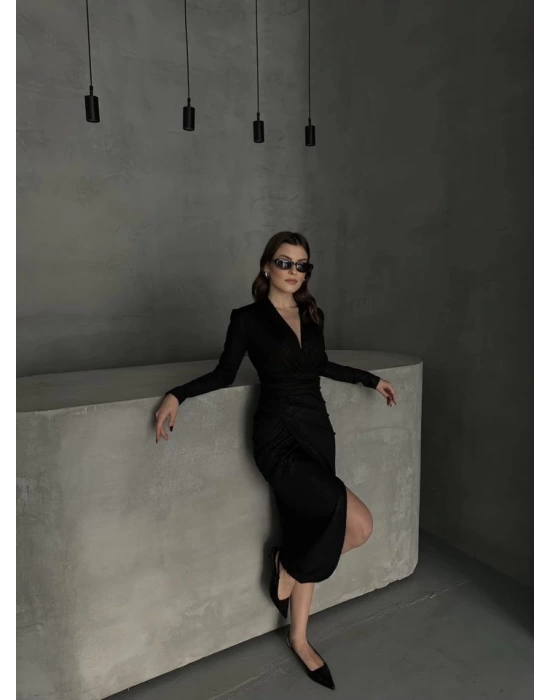 Drape Detaylı Midi Elbise