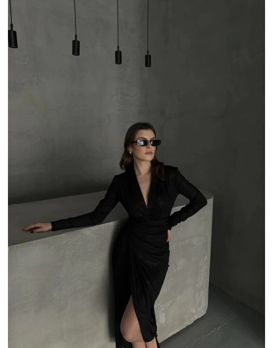 Drape Detaylı Midi Elbise