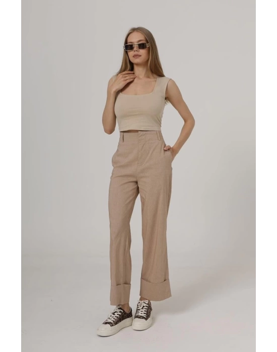 Duble Paça Pantolon - Taş