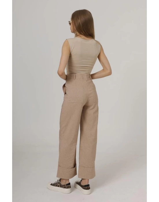 Duble Paça Pantolon - Taş