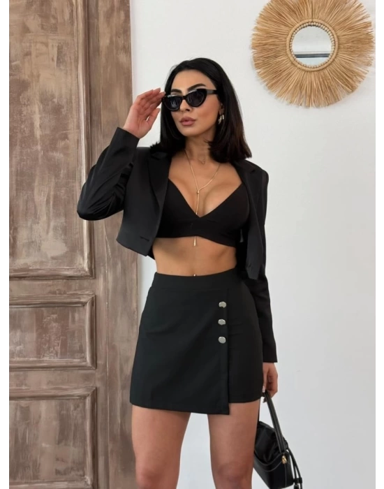 Düğme Detaylı Mini Şort Etek