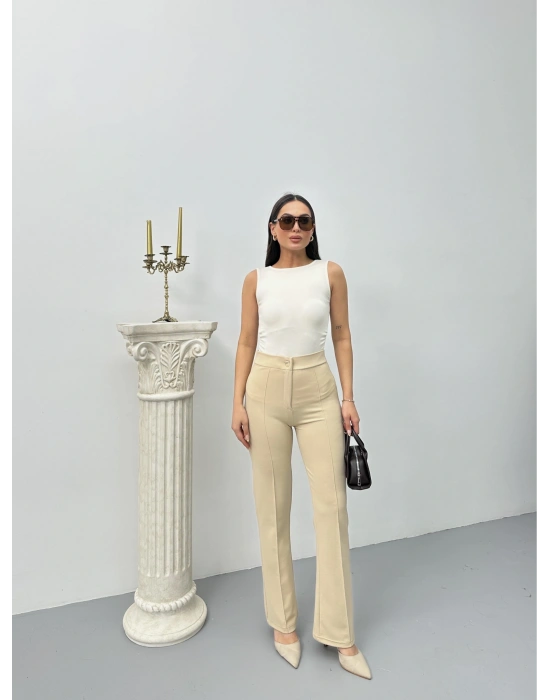 Düğmeli Palazzo pantolon bej p170091