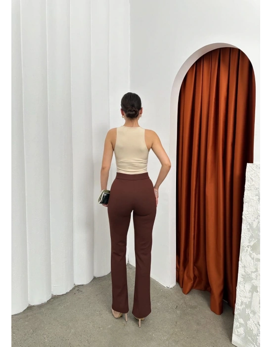 Düğmeli Palazzo pantolon kahve p170091