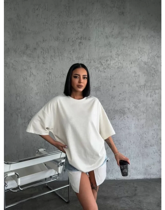 Düz Biskilet Yaka  T-shirt - Beyaz