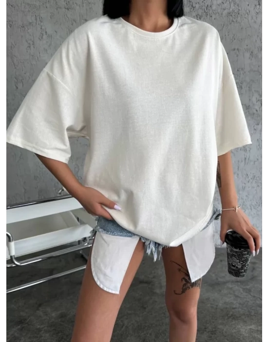 Düz Biskilet Yaka  T-shirt - Beyaz