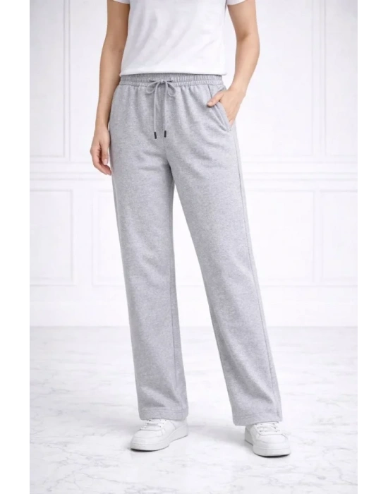 Düz Paça Beli Lastikli İpli Günlük Spor Eşofman Altı Rahat Fit - Gri