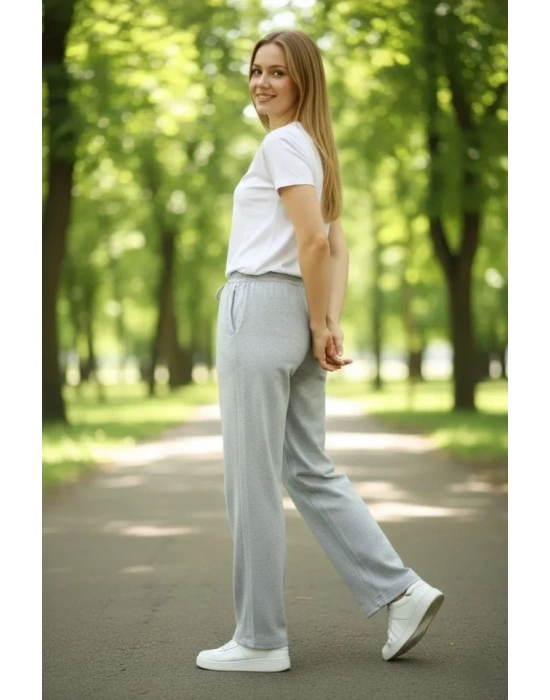 Düz Paça Beli Lastikli İpli Günlük Spor Eşofman Altı Rahat Fit - Gri