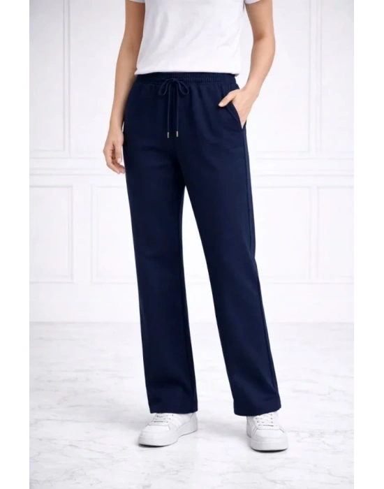 Düz Paça Beli Lastikli İpli Günlük Spor Eşofman Altı Rahat Fit - Lacivert