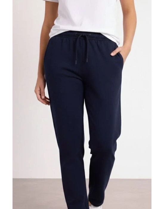 Düz Paça Beli Lastikli İpli Günlük Spor Eşofman Altı Rahat Fit - Lacivert