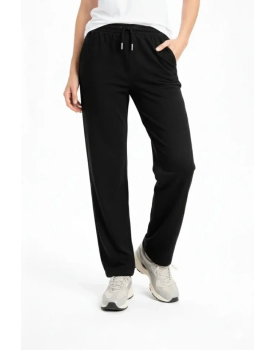 Düz Paça Beli Lastikli İpli Günlük Spor Eşofman Altı Rahat Fit - Siyah