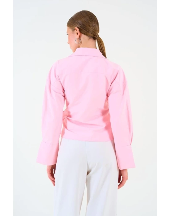 Düz Yandan Bağlamalı Gömlek - Pembe