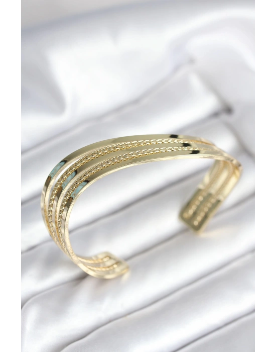 Eğik Şerit Model Gold Renk Pirinç Kadın Bileklik